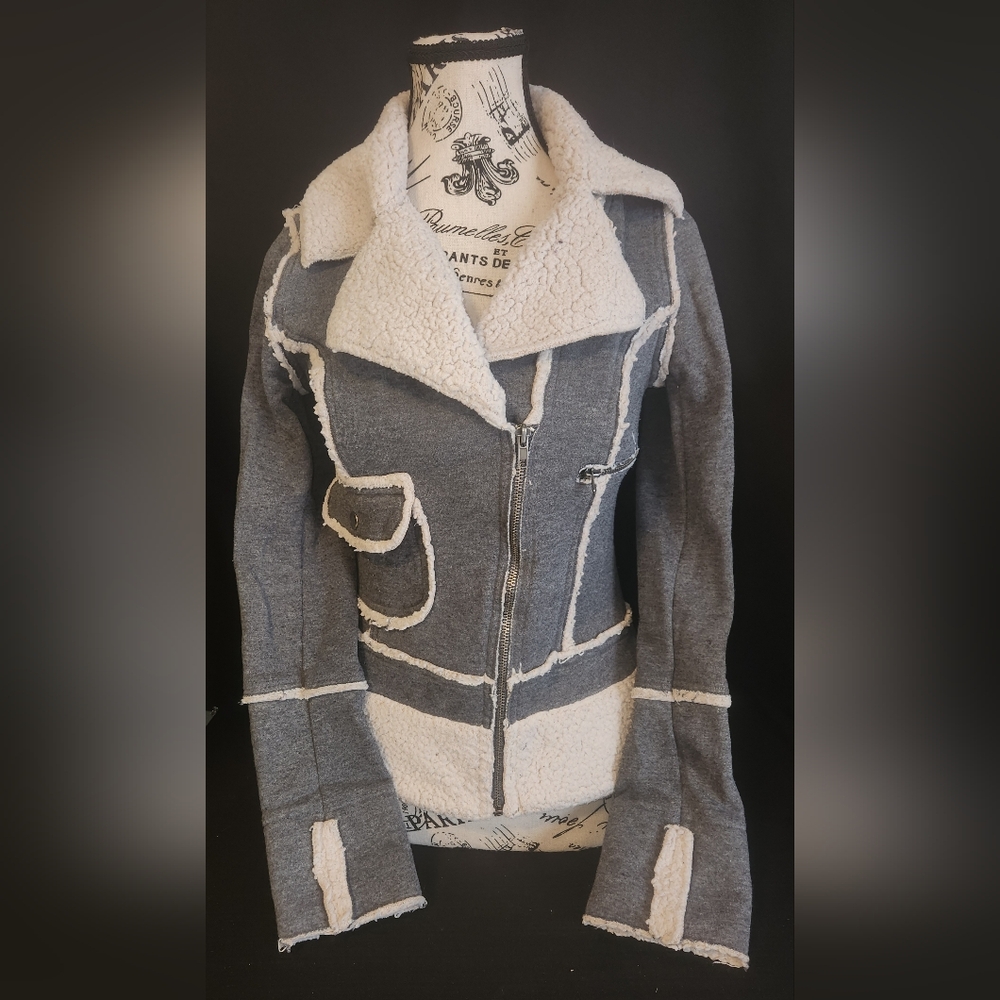 STS Blue ~ Gray Zipper Front Shepra Lined Jacket Women's Size Small